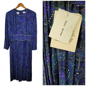 Vtg NEW Shirt Dress size 14 Petite Midi Modest Satin Pleated Skirt Plaid Paisley